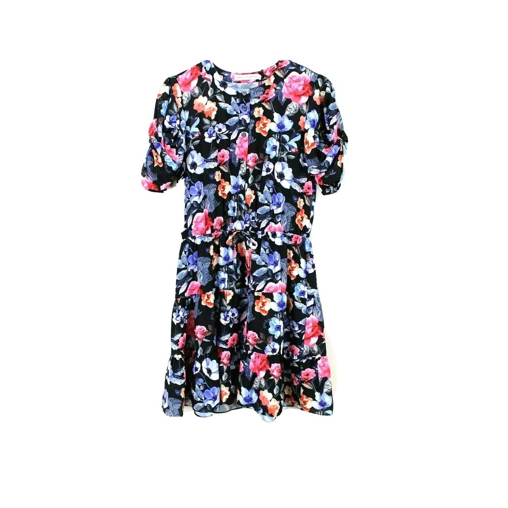 Rebecca Minkoff Aston Floral Mini Dress Button Up Short Sleeve A-Line XS